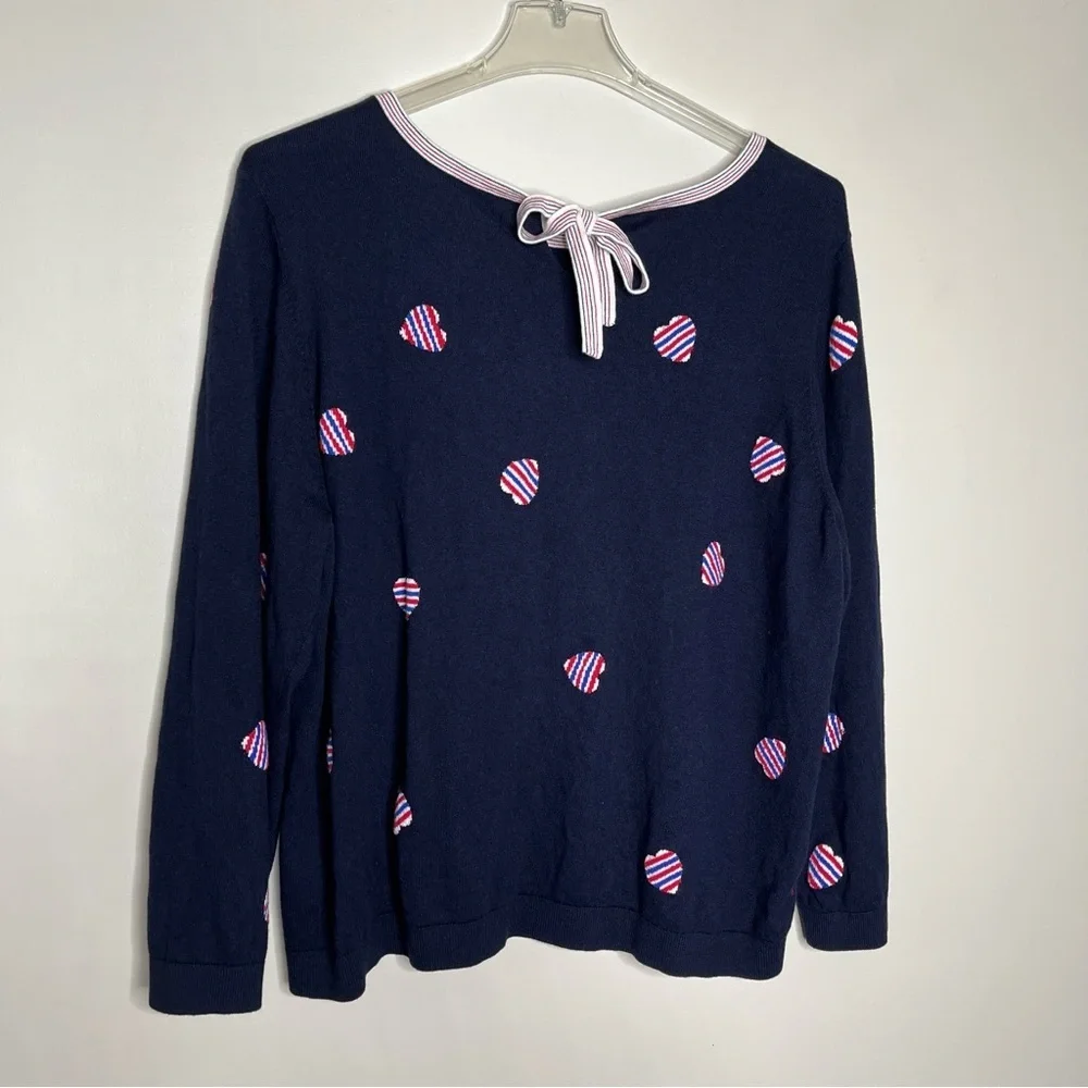 Talbots Plus Petite Navy Knit Pullover Sweater with Red/White/Blue Heart 3XP - Picture 9 of 11